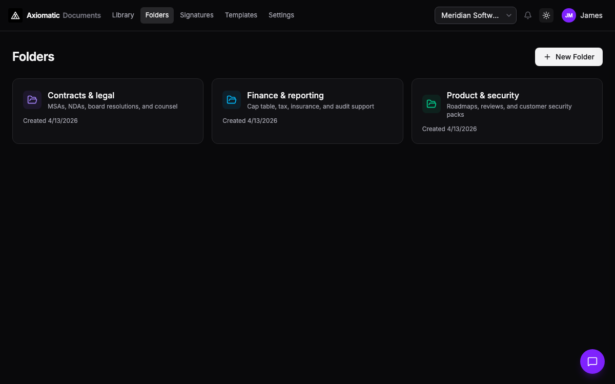 Documents — files linked to ledger and operations in Axiomatic