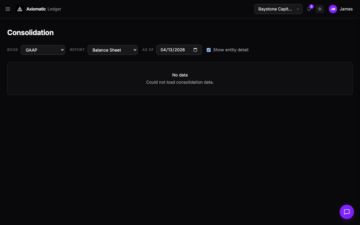 Consolidation — books, eliminations, and group reporting in Axiomatic